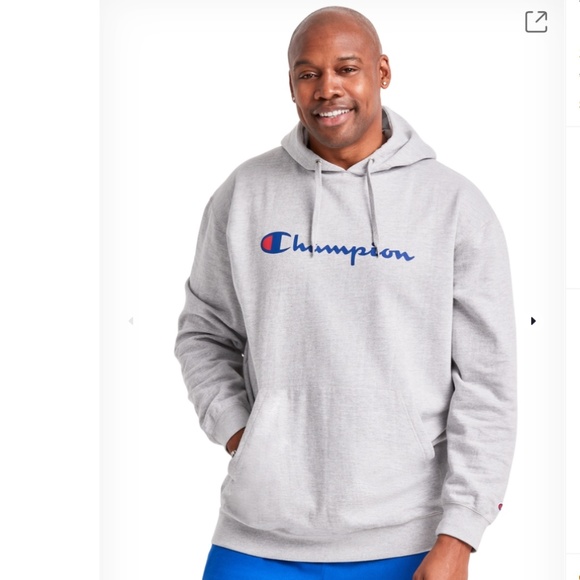 Champion Other - NWTs Champion heather gray powerblend fleece hoodie pink/purple/blue script logo